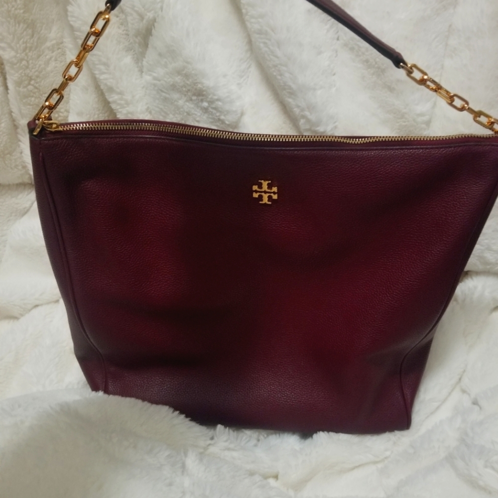 Tory Burch Chelsea Chain Hobo Large Tote Imperial Garnet Burgundy